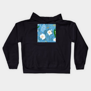 Garden florals on blue Kids Hoodie